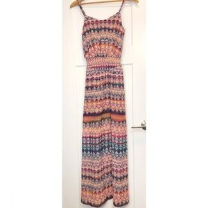 Fire Los Angeles Sz S MultiColor Elastic Waist Adjustable Strap Lined Maxi Dress